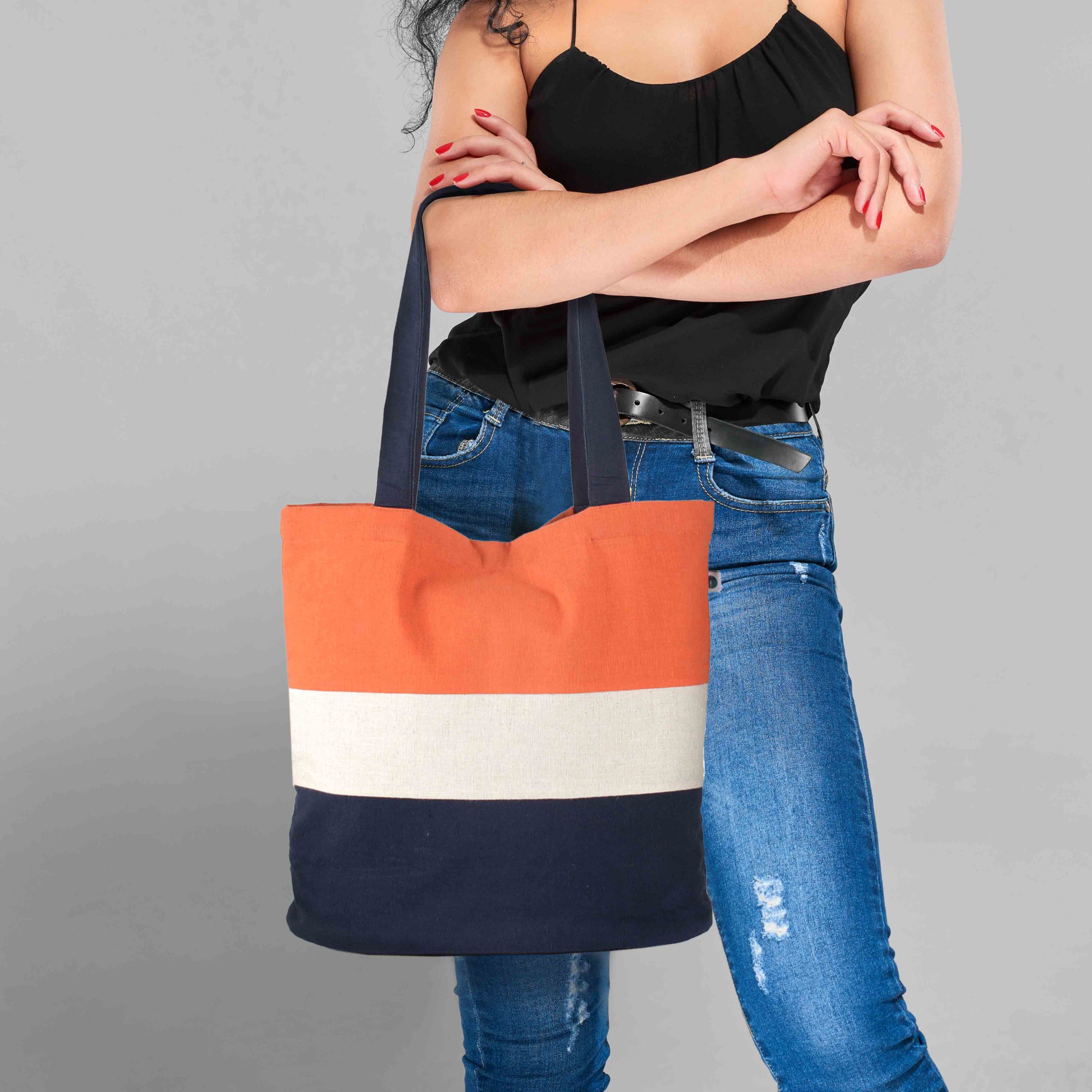 Cotton Canvas Bag Stripe Blue Red - | Designers Jubilant